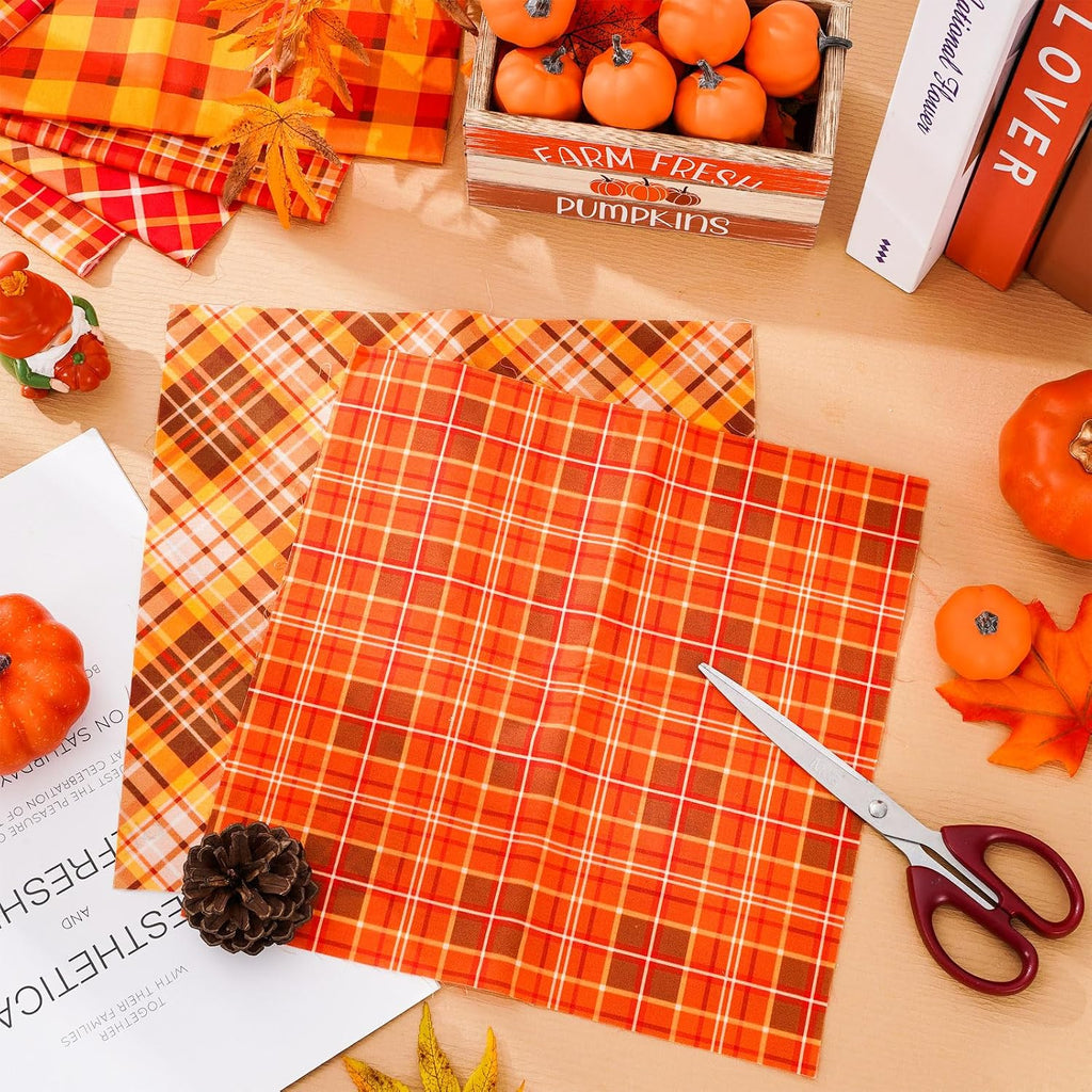 Whaline 12 Pcs Fall Cotton Fabric Bundles 10 x 10 Inch Autumn Buffalo