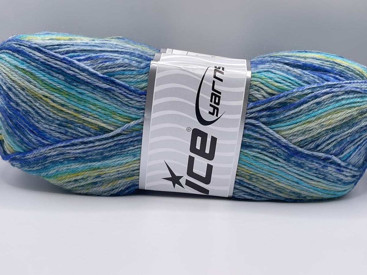 Blues, Yellow, Green Sock Varicolor Yarn - Ice Yarns Superwash Merino