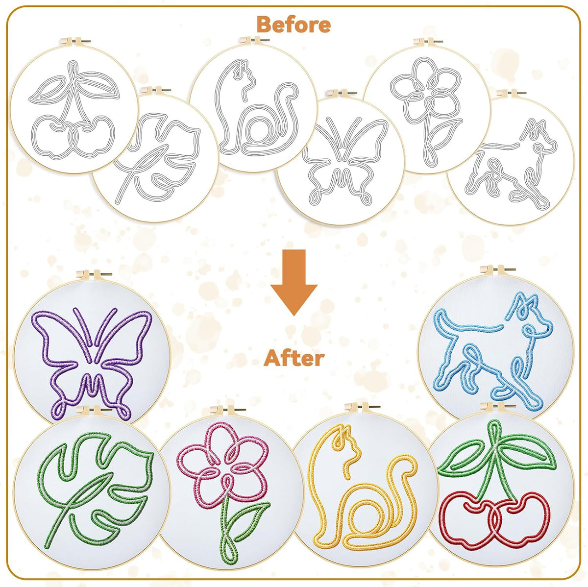 BEUNITONE Abstract Animal Embroidery Kit, 6PC Modern Line Art