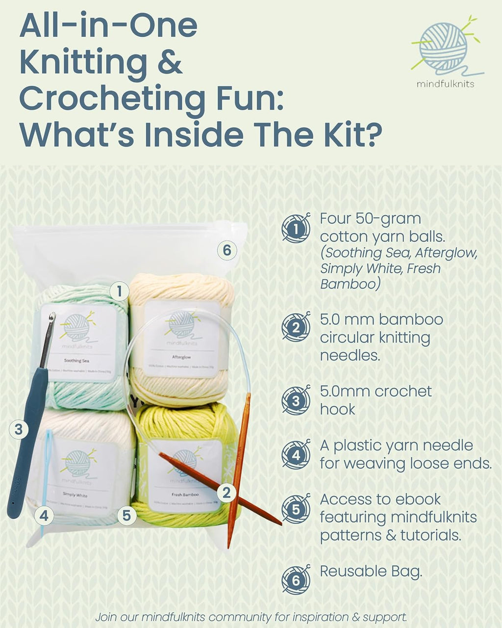 mindfulknits Knitting Kit for Beginners Adults with Knitting Needles