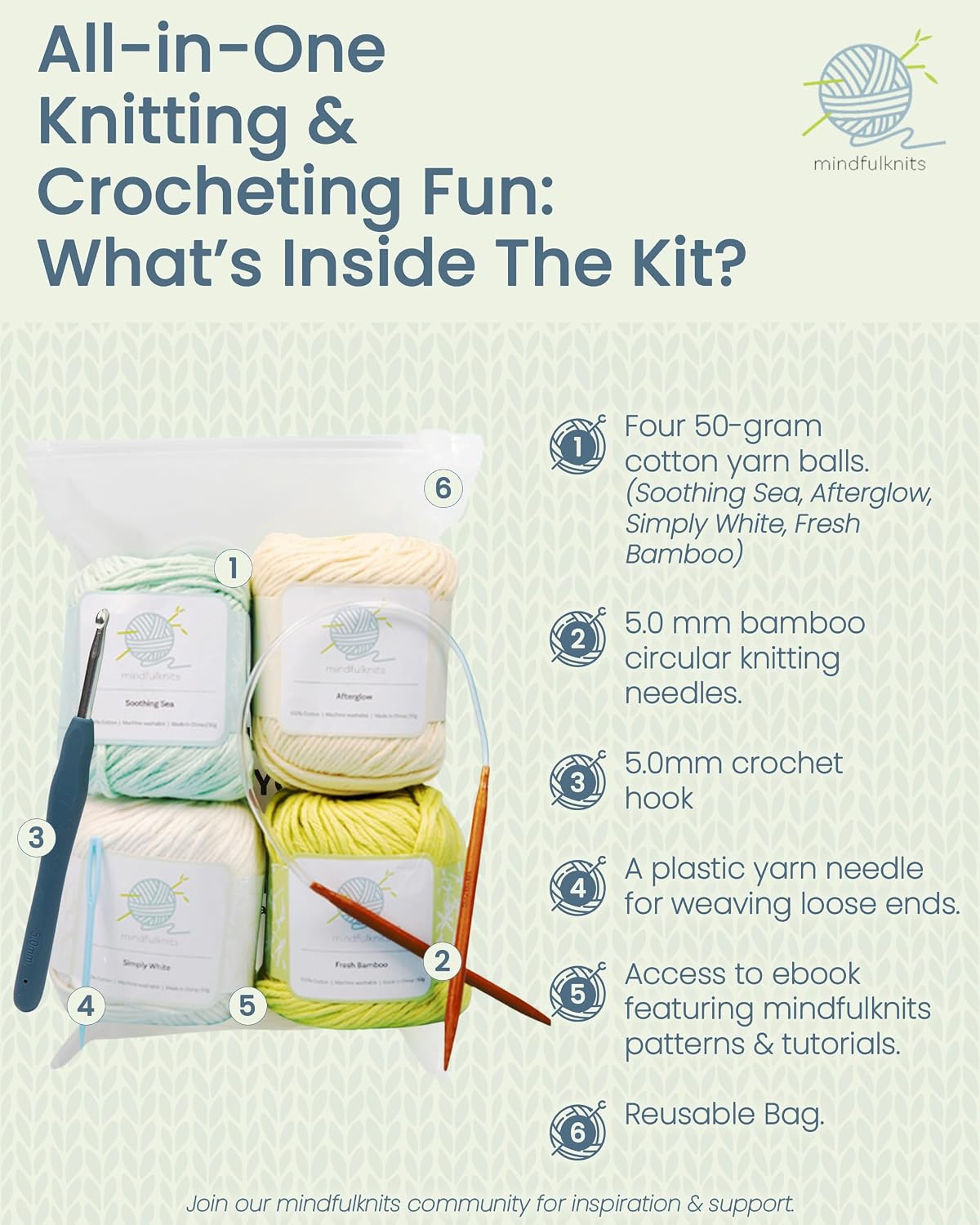 mindfulknits Knitting Kit for Beginners Adults with Knitting Needles