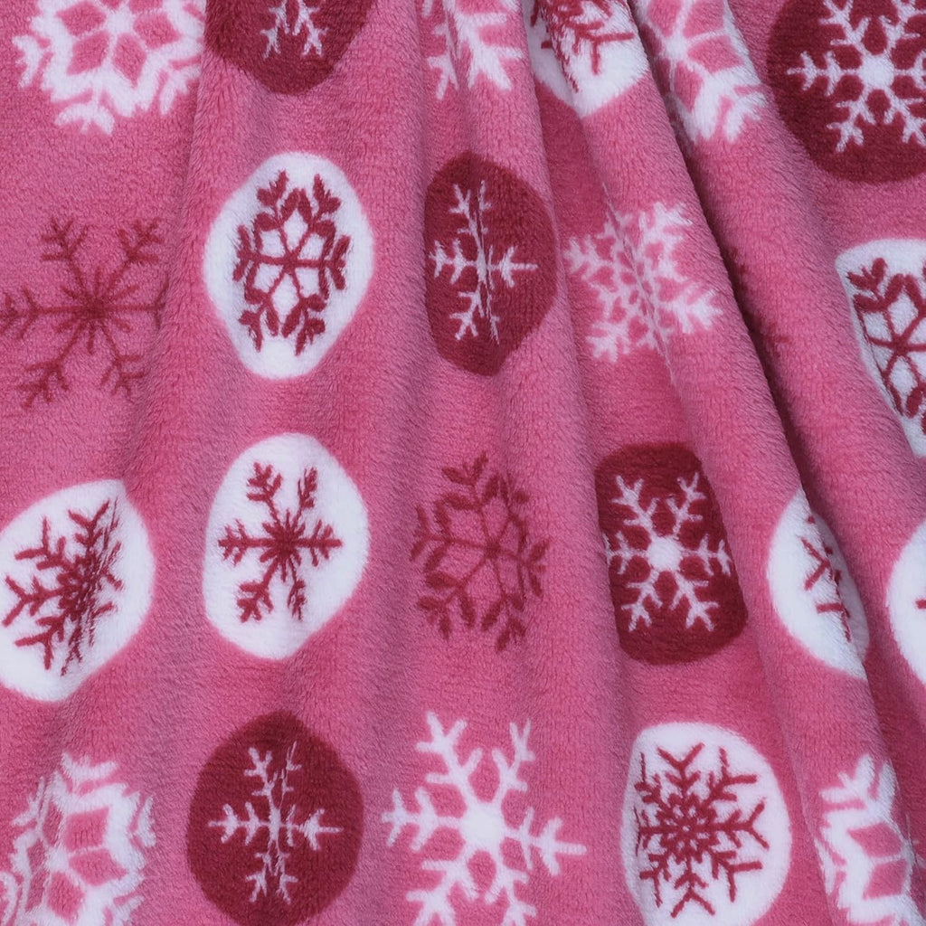 Mook Fabrics Snowflakes Super Soft Velour Fleece, Pink Cut by The Yard