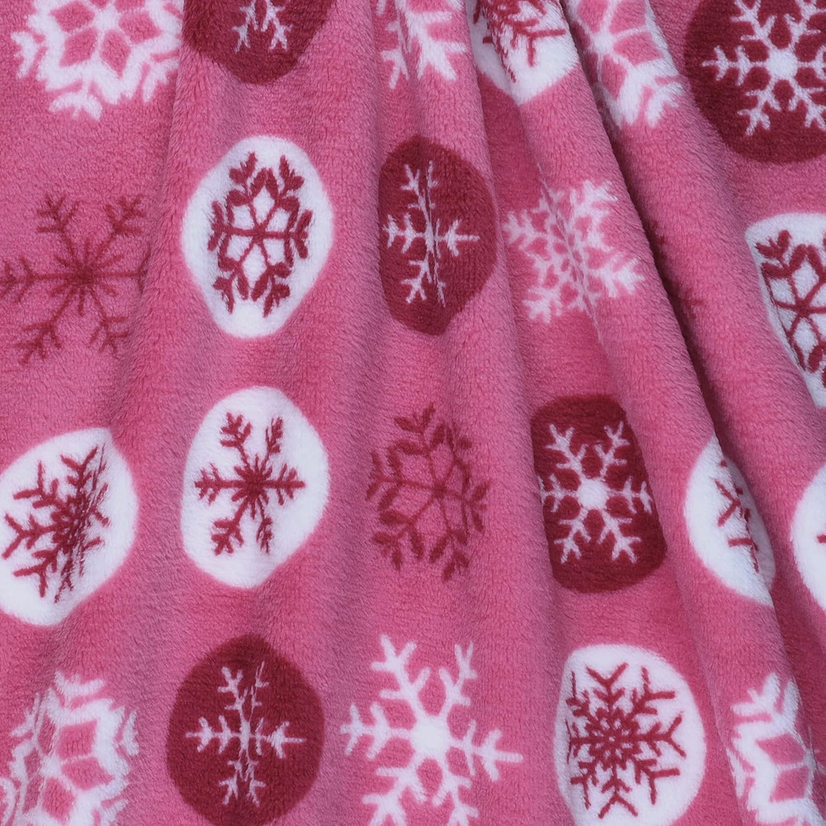 Mook Fabrics Snowflakes Super Soft Velour Fleece, Pink Cut by The Yard