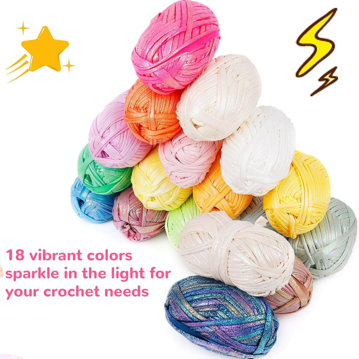 CAMAL 3 Skeins T Shirt Yarn Soft Tape Crochet Yarn Sparkle Metallic