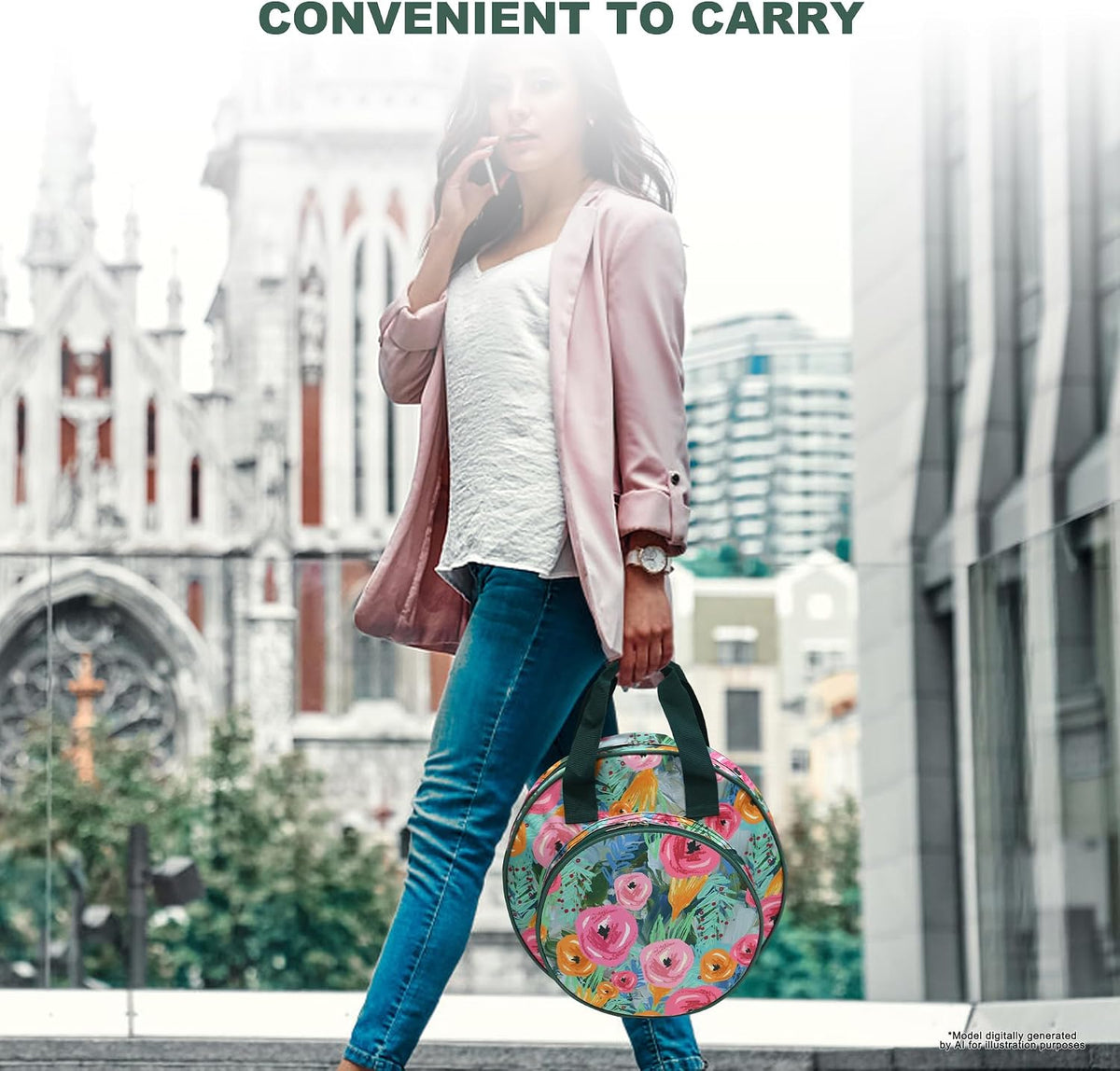 Round Embroidery Project Bag, Tote for Hoops, Floss&Sewing Supplies