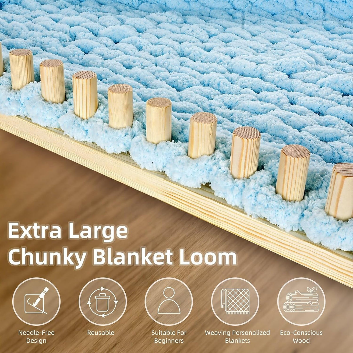 ARTACE 46" Chunky Blanket Loom, Large Adjustable Wooden Loom Frame