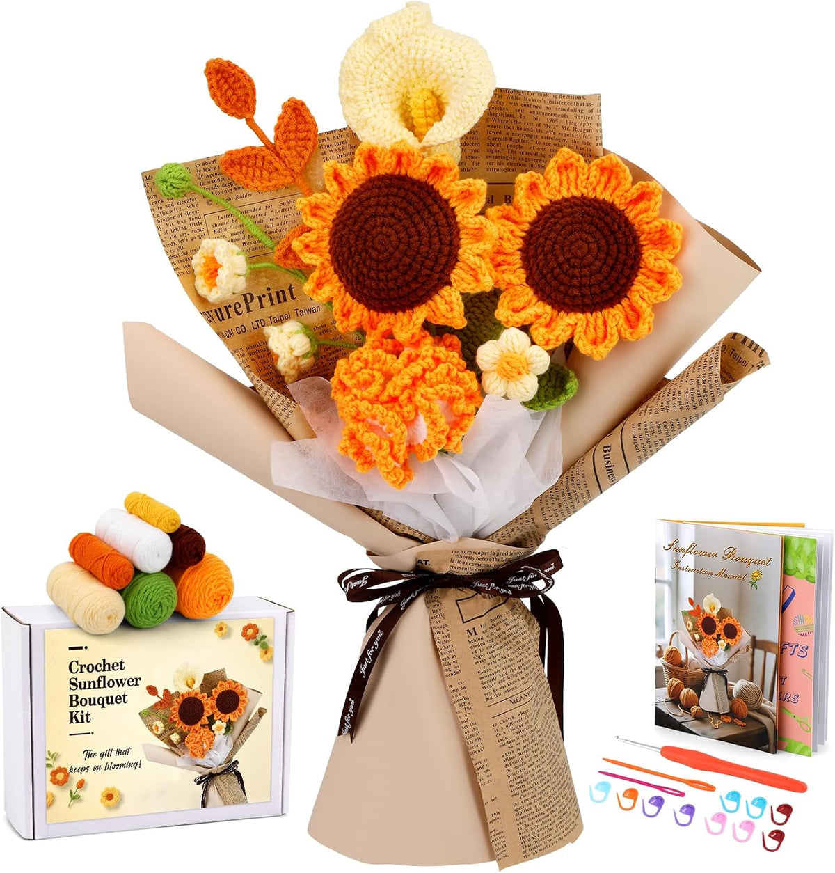 Kogyxe Crochet Kit for Beginners Sunflower Crochet Flowers for Adults