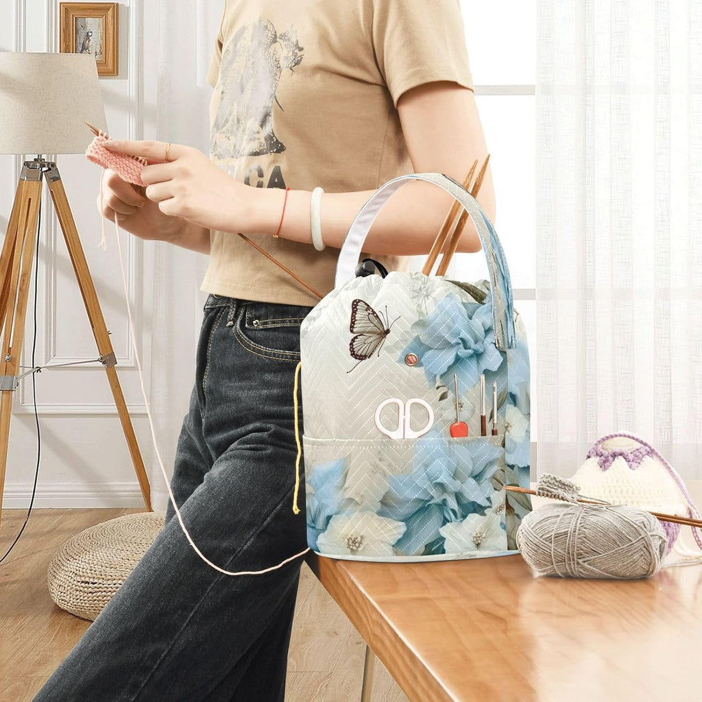 YETTASBIN Flowers Butterflies Yarn Storage Bag, Large Crochet Knitting