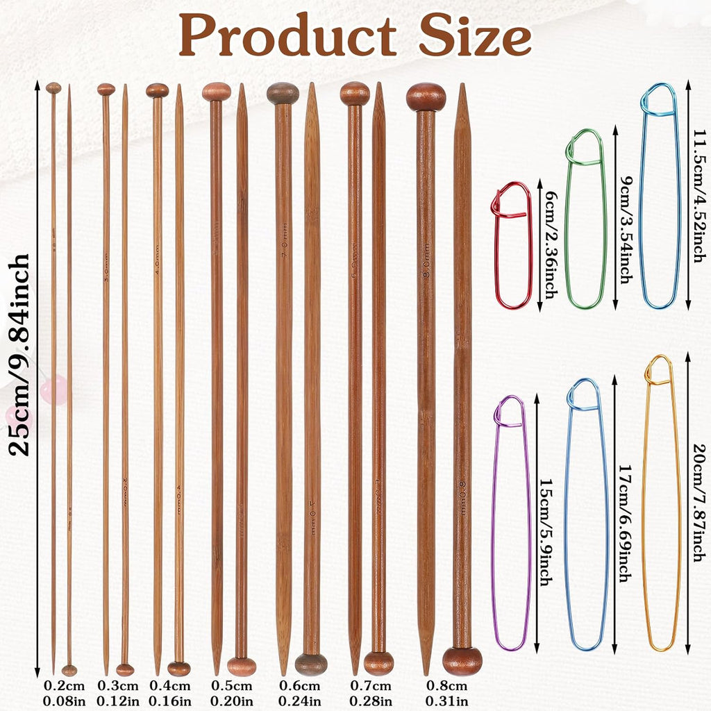 Elegaperma 7 Pairs Wooden Knitting Needles, Smooth Wood Knitting