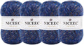 NICEEC 4 Skeins Fluffy Wool-Acrylic Blend Yarn 7.05oz/610yds- Blue