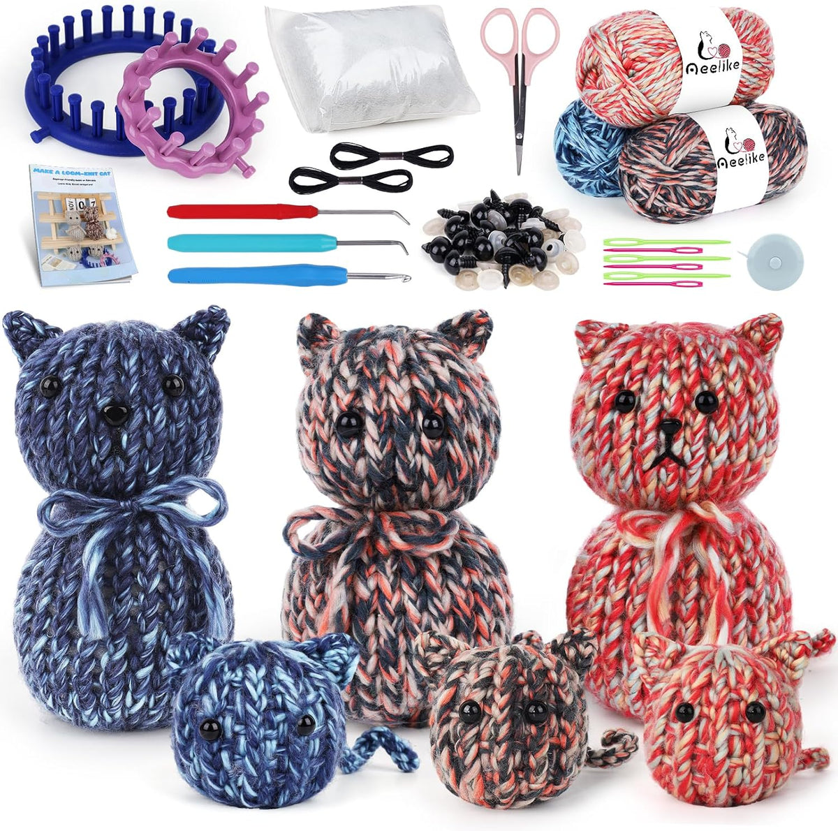 Aeelike Beginner Round Loom Kit,Vedio Learn to Knit Cat,Family Craft