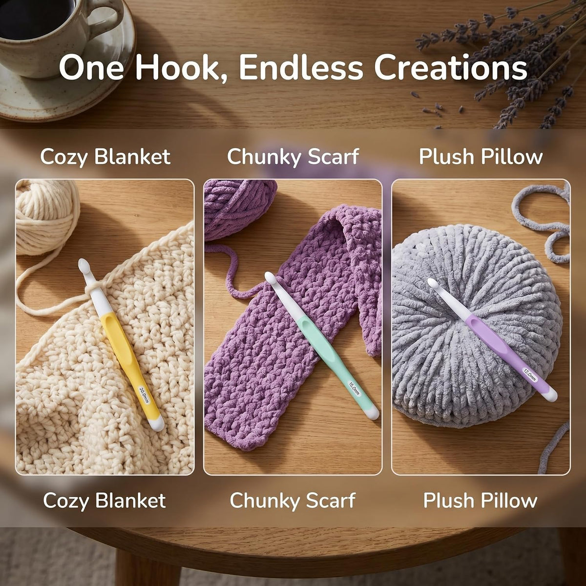Large Ergonomic Crochet Hooks Set, 5 Pcs Big Crochet Hooks for Chunky
