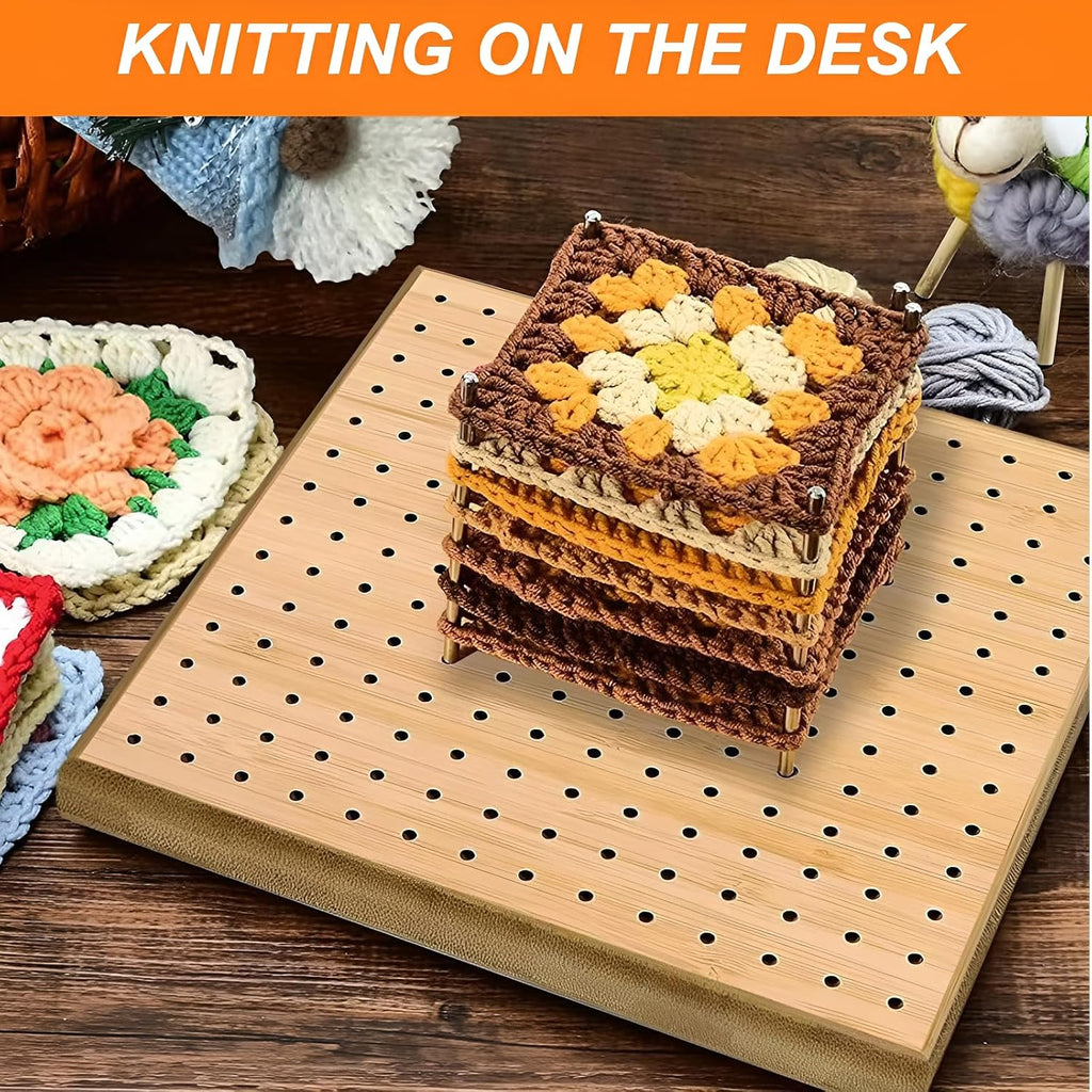 ACNTENY 7.9 Inch Square Wooden Knitting Crochet Blocking Board with 20