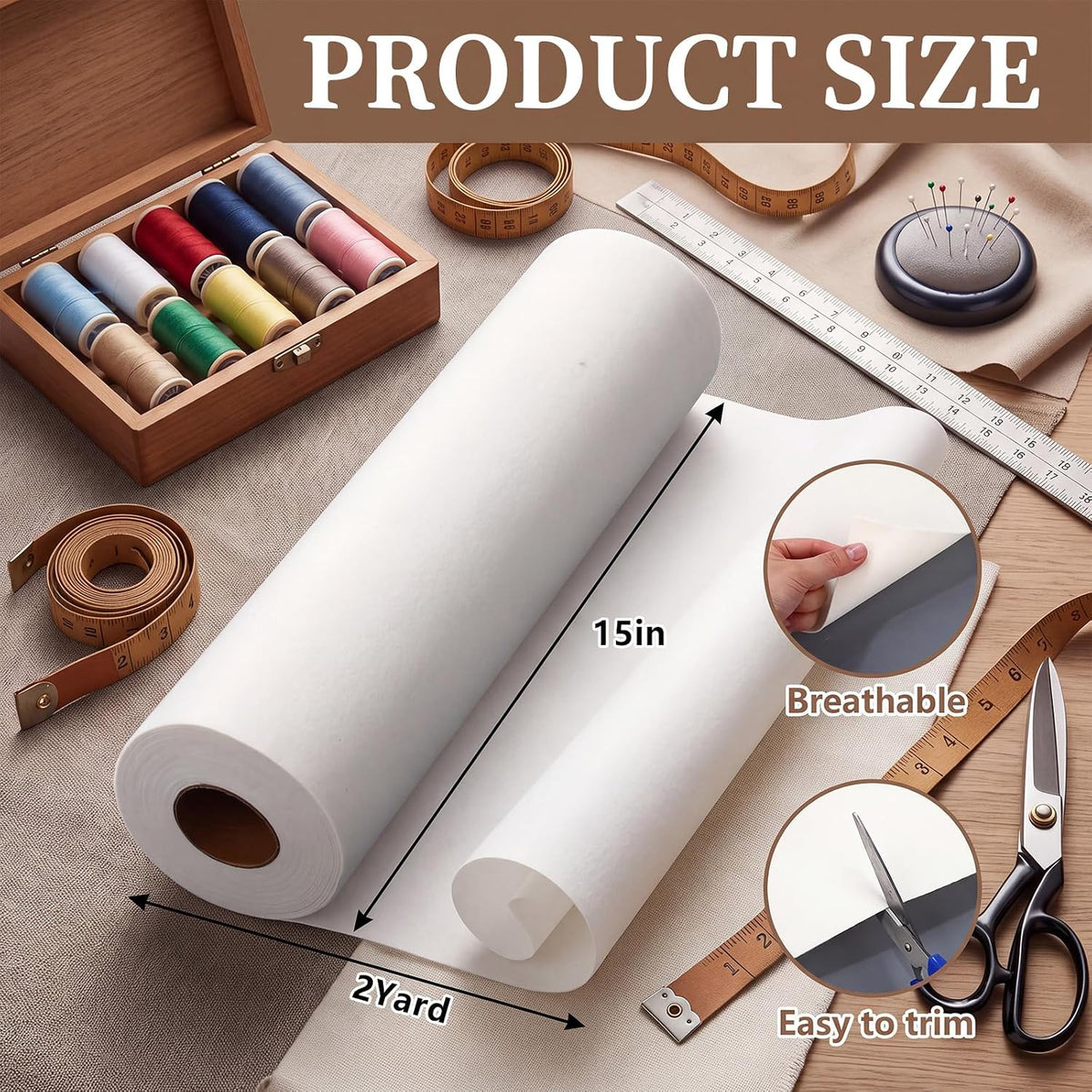 Elaraberry Ultra Firm Sew in Stabilizer Interfacing, 15" X 2 yd, White
