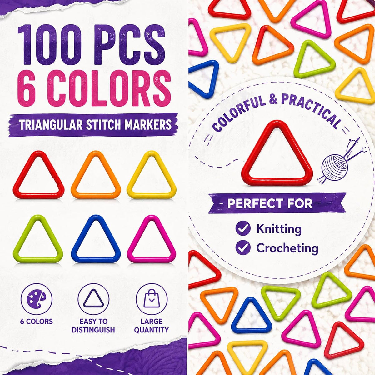 100PCS Triangle Crochet Stitch Markers, Metal Marker Rings for DIY