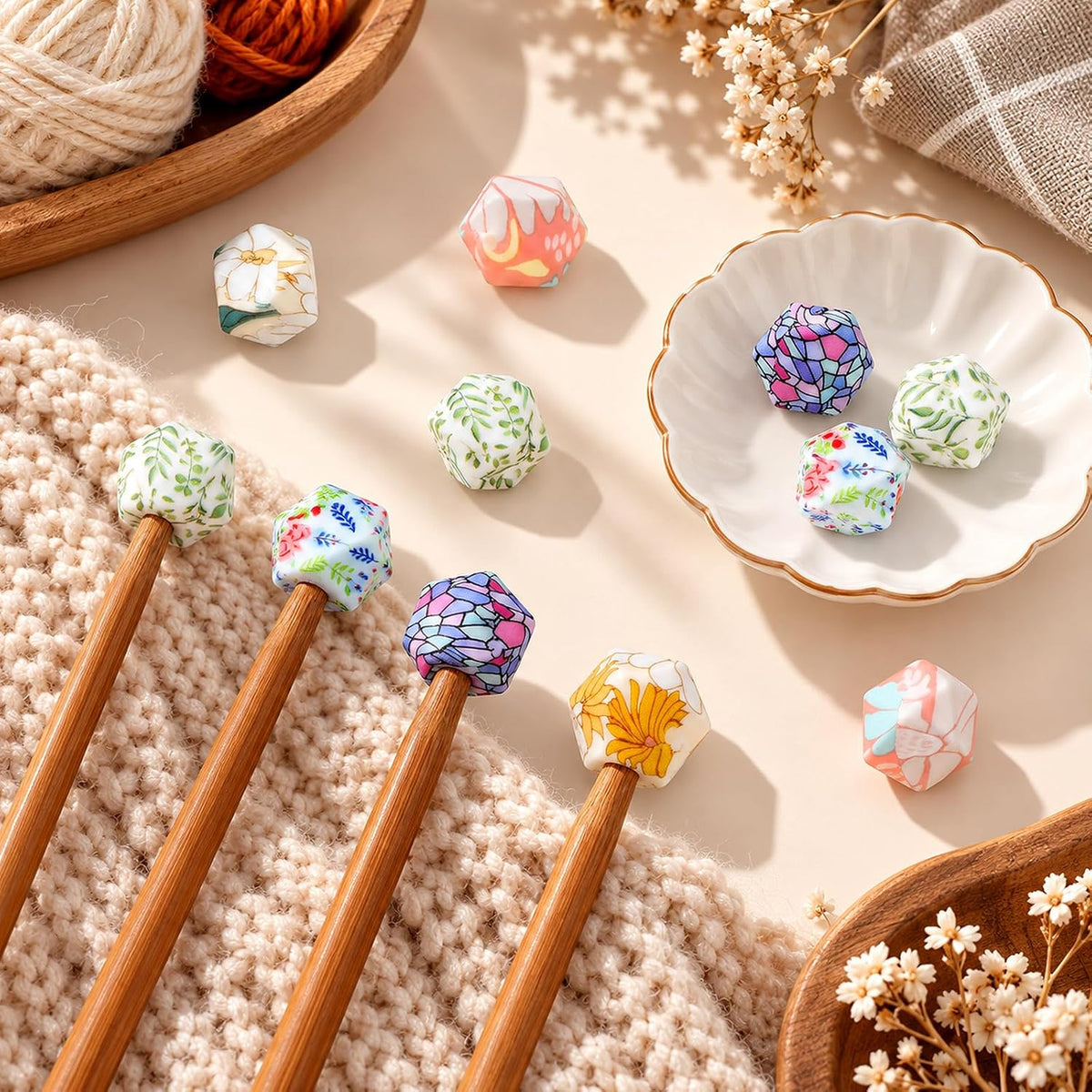 10Pcs Knitting Needle Stoppers, Floral Silicone Needle Point