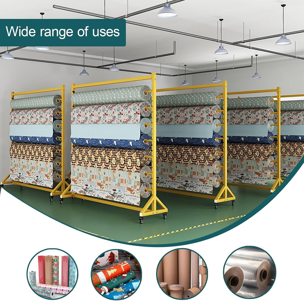 Large Fabric Roll Storage Rack with Adjustable Hanging Rod, Movable