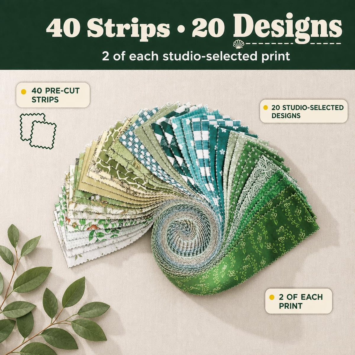 Jelly Roll Fabric for Quilting, 40 Precut 2.5" x 44" 100% Cotton