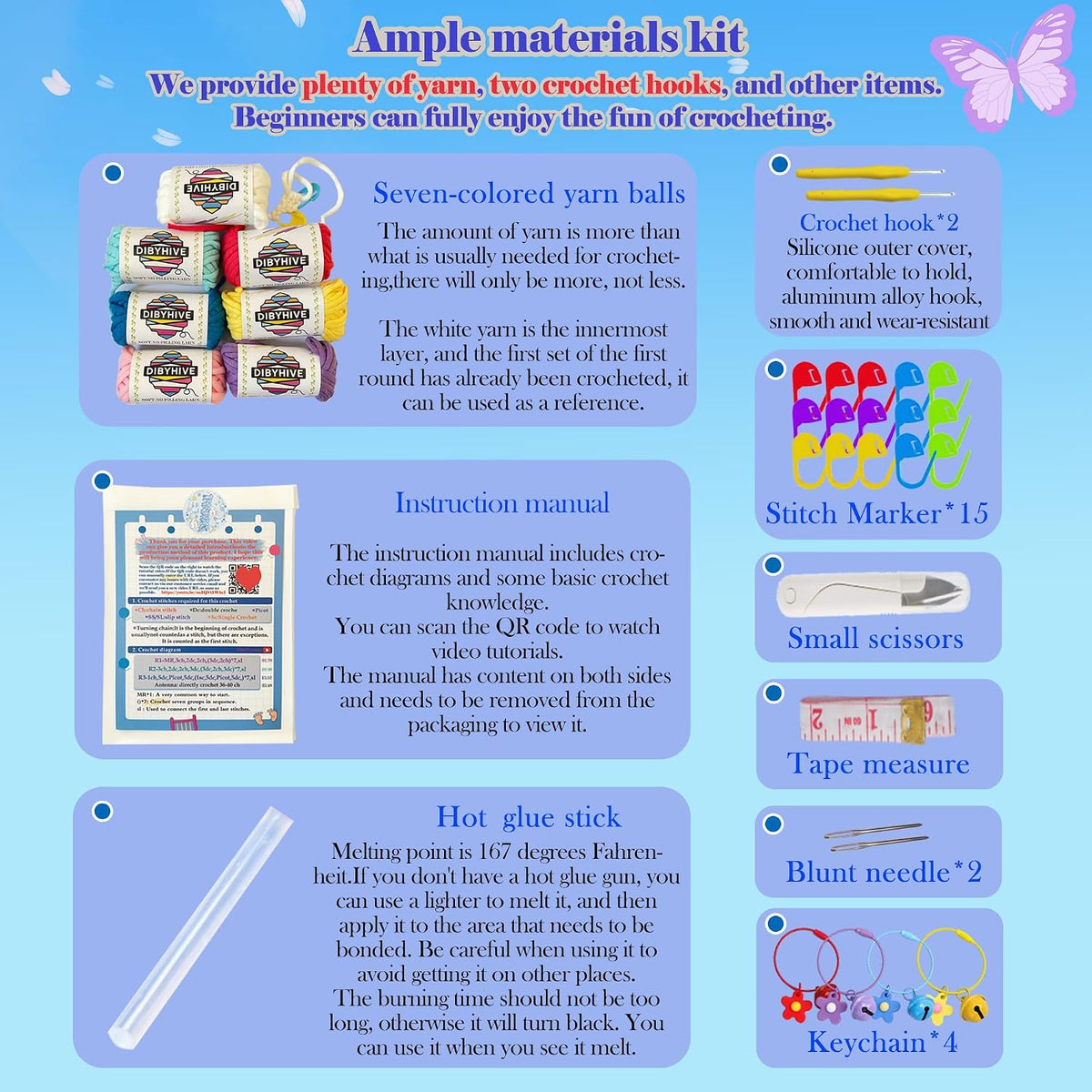 DIBYHIVE Crochet Kit for Beginners,Complete Video Tutorials,3D