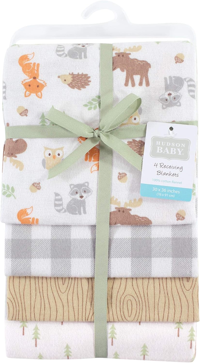 Hudson Baby Unisex Baby Cotton Flannel Receiving Blankets, Woodland