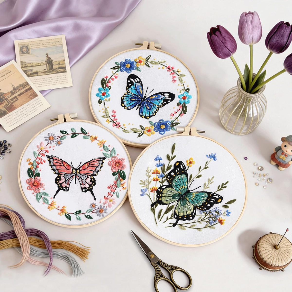Uniartfy Butterfly Flower Embroidery Kit for Beginners, Cross Stitch
