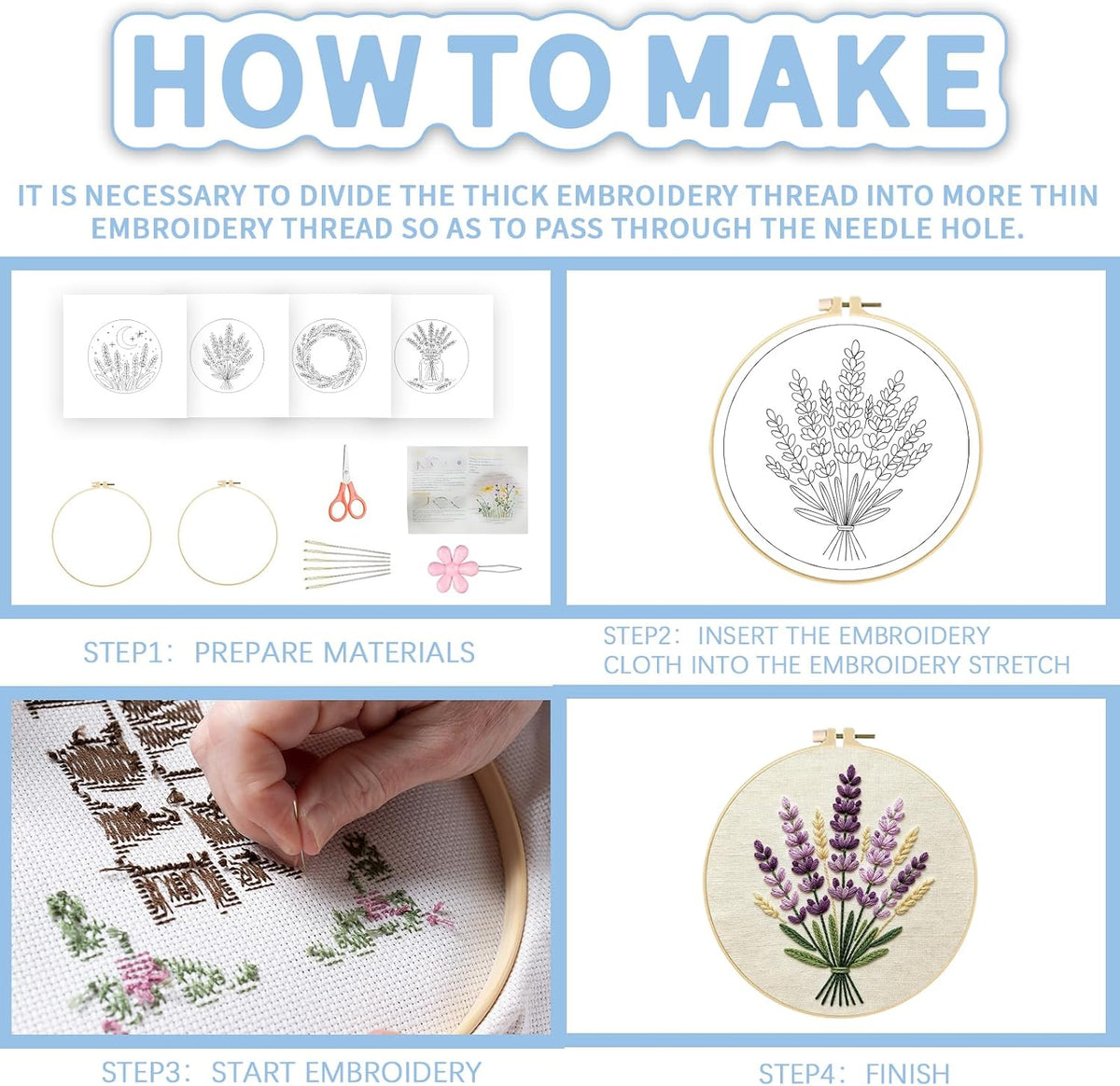 FREEBLOSS 4 Sets Embroidery Kit for Beginners Needlepoint Embroidery