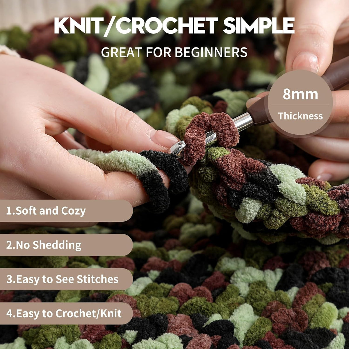 2 Pack Chunky Chenille Yarn for Crocheting and Knitting,Thick Bulky