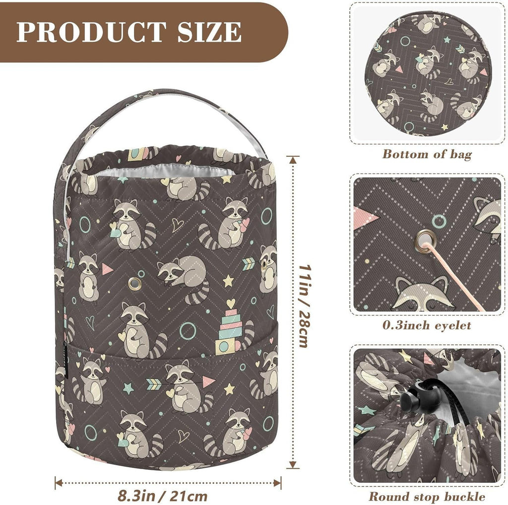 Cute Animals Raccoons Black Crochet Bag Organizer Yarn Storage Bag