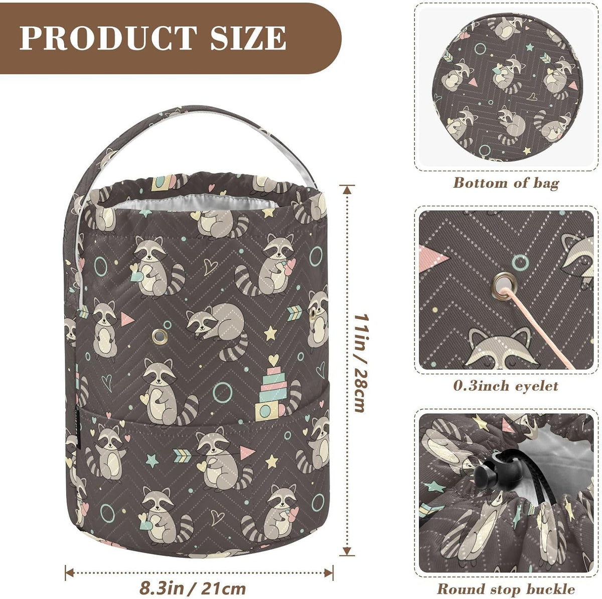 Cute Animals Raccoons Black Crochet Bag Organizer Yarn Storage Bag