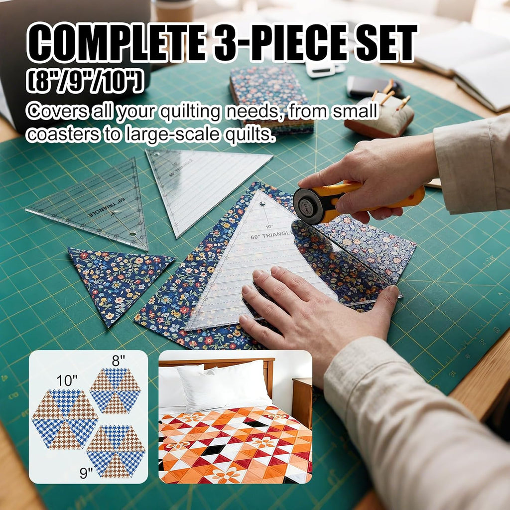 Set of 3 60 Degree Triangle Ruler Combo (8, 9, 10 Inch), Acrylic