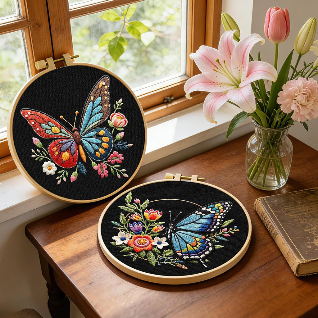 ERKOON Embroidery Kit for Beginners, 2 Set Flower Cross Stitch Set