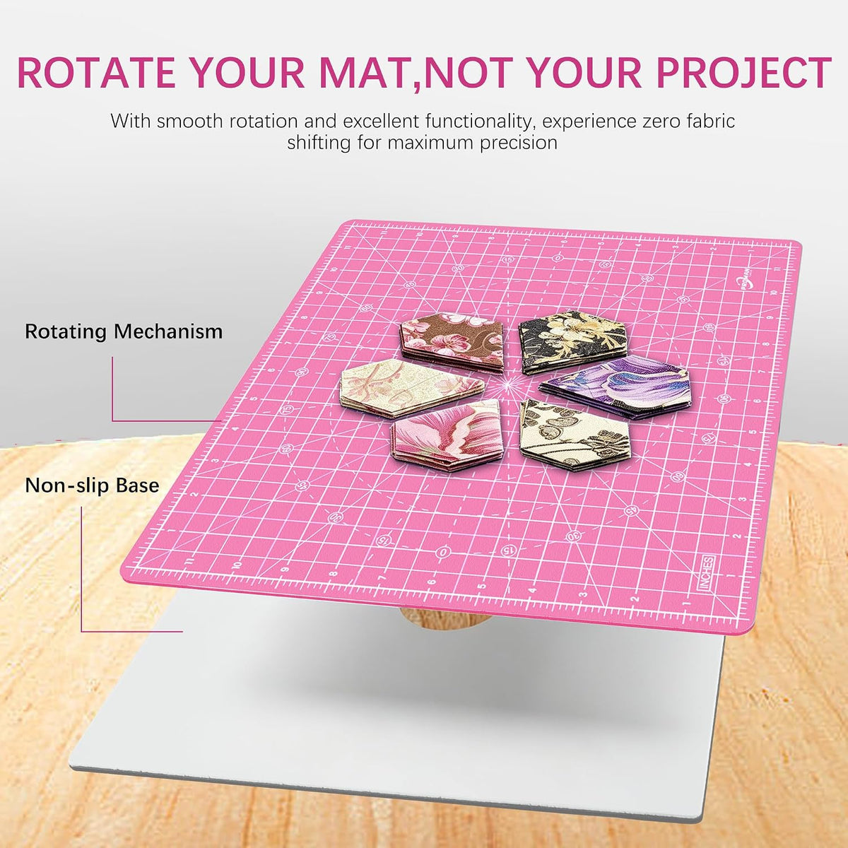 12"x12" Rotating Self Healing Cutting Mat, Fabric Cutting Mat with