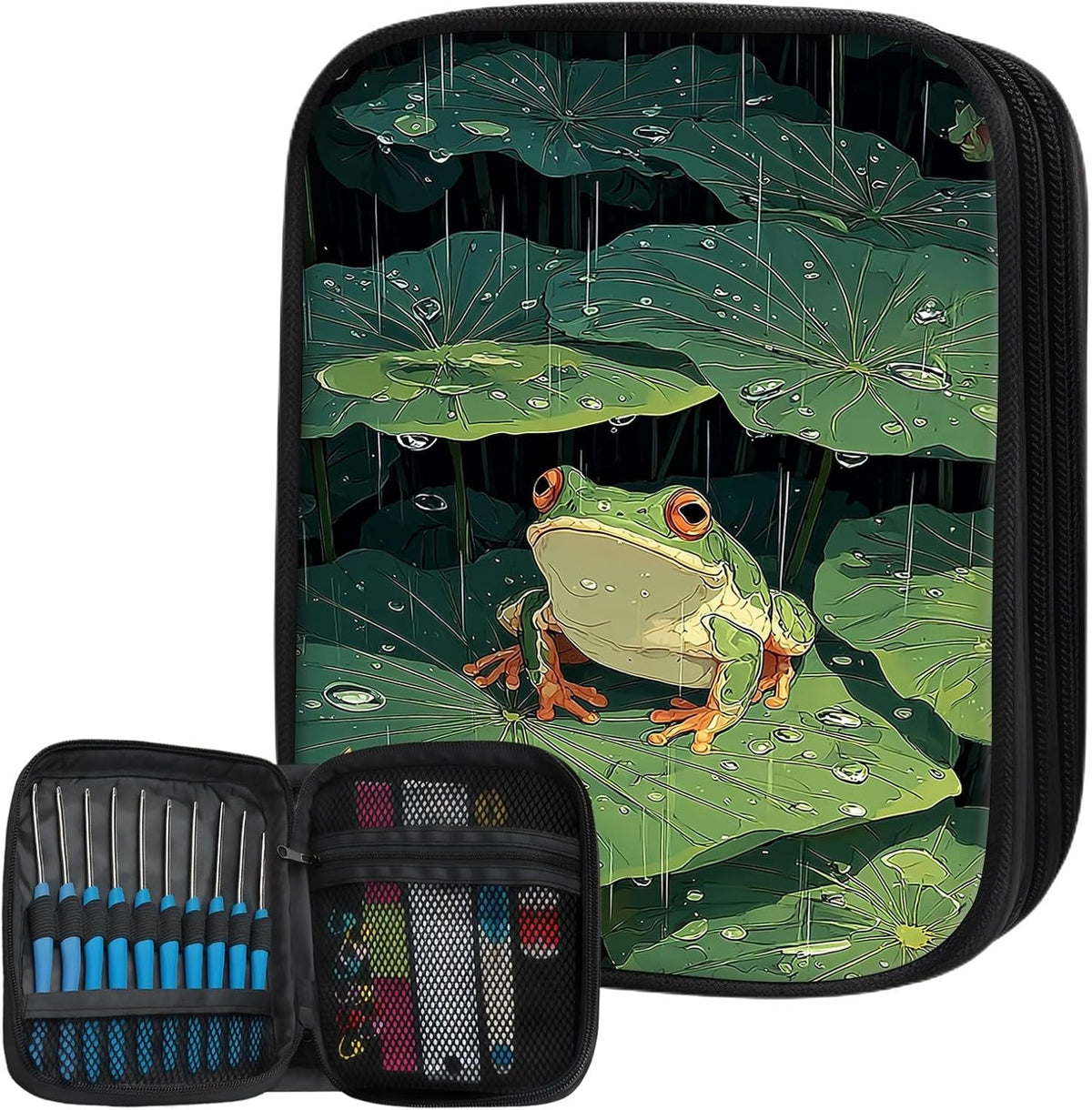 Gmeyutqy Crochet Hook Case, Lotus Leaf Frog Portable Zipper Storage