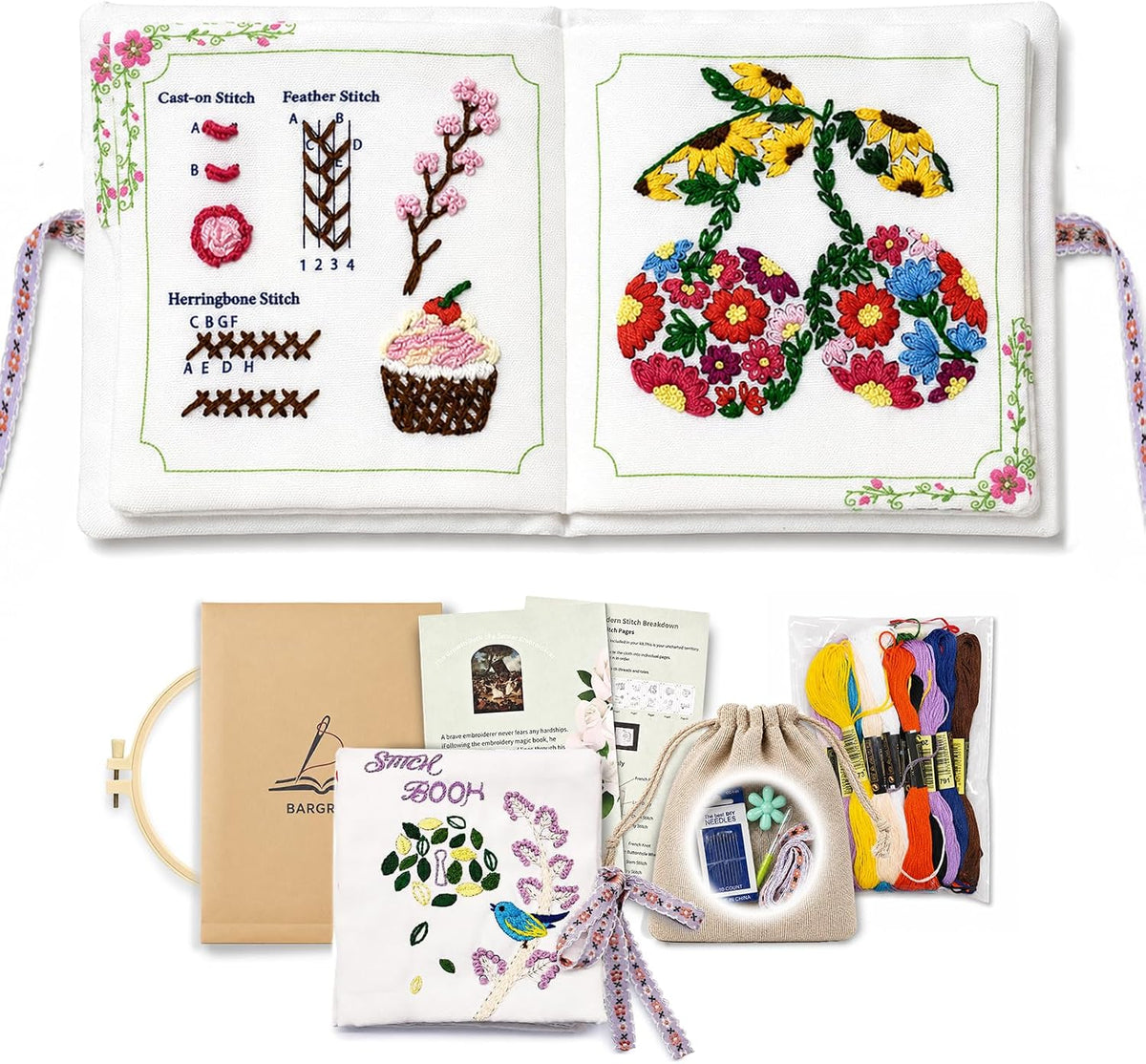 Bargron Embroidery Stitch Book Kit for Beginners, Step by Step Video