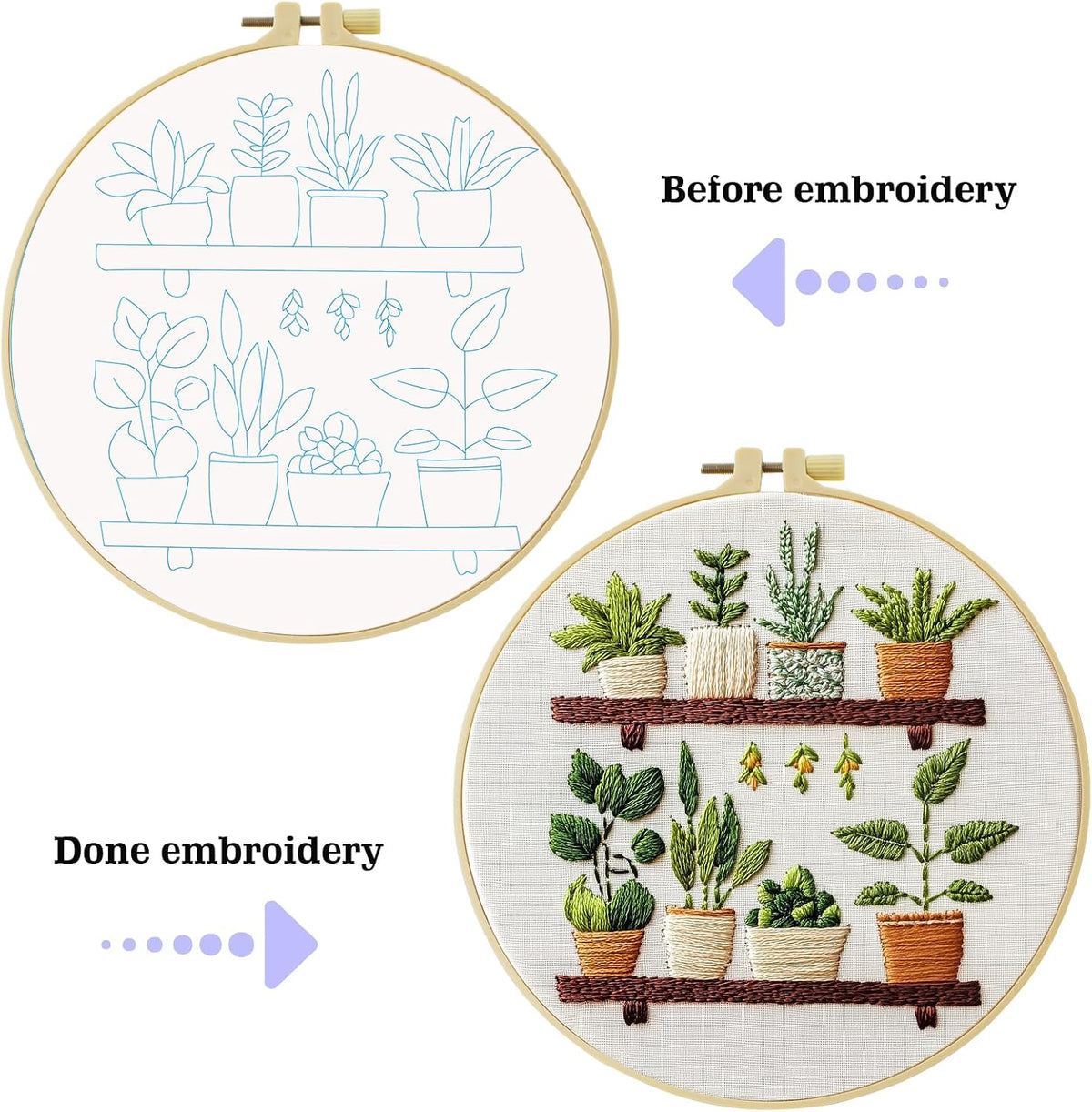 JOZYSH Full Range Embroidery Kit for Adult, Green Plant Pattern