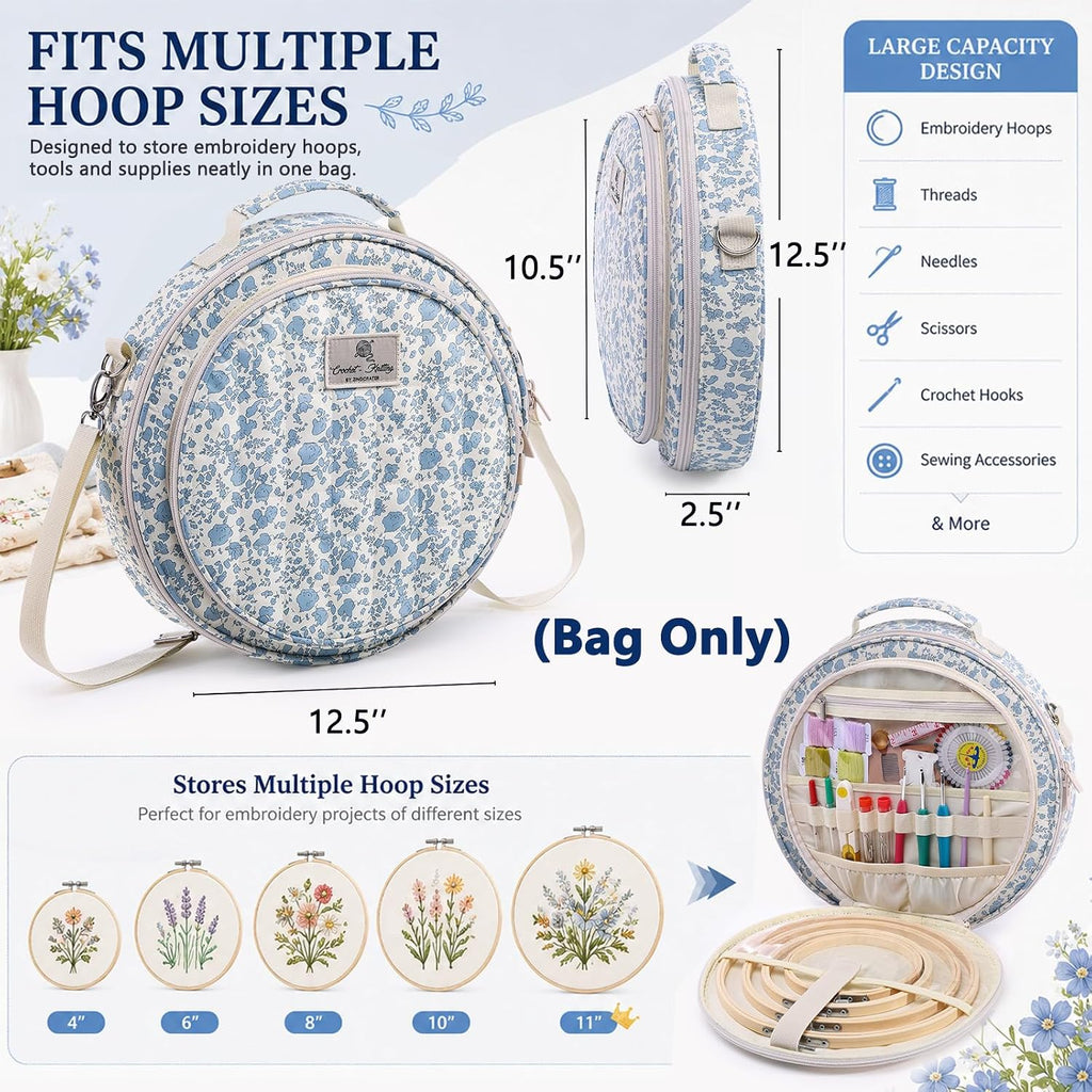 MYBAGZING Embroidery Bag, Hoop Storage Organizer up to 11" for Cross