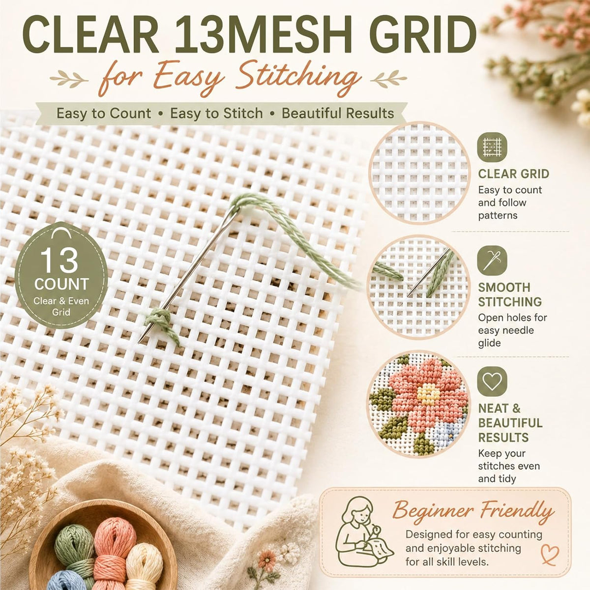 Knitgrip 10 Pcs 13 Mesh Needlepoint Canvas, 6 Square Sizes