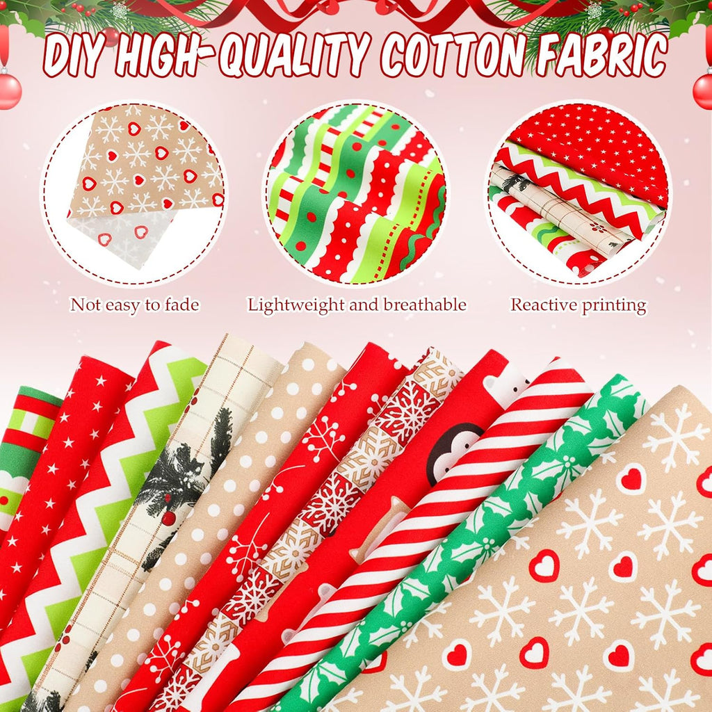 Tatuo 30 Pcs Christmas Cotton Fabric Squares 10 x 10 in Patchwork