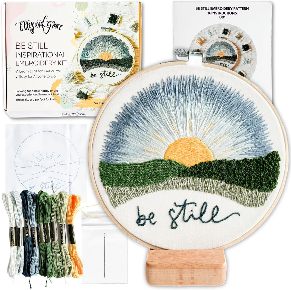 Elly & Grace Christian Embroidery Kit with Embroidery Hoop, Easy