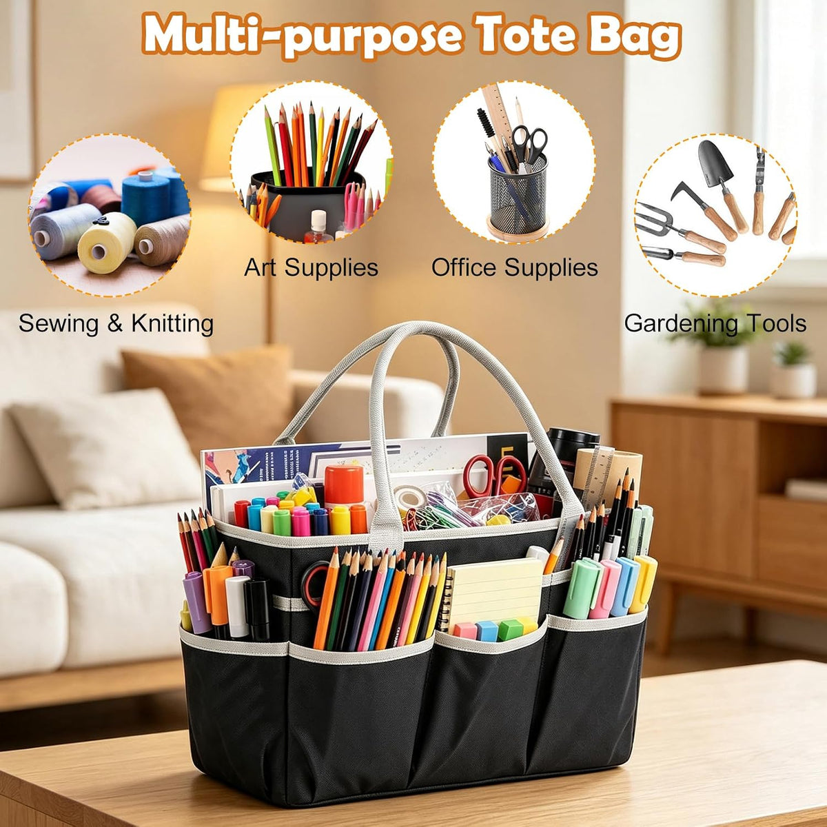 Craft Organizer Tote Bag for Art, Sewing and Office Storage