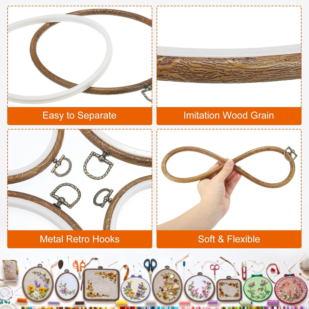 PATIKIL 5 Pieces 6 Inch Embroidery Hoops Frame Round Imitated Wood