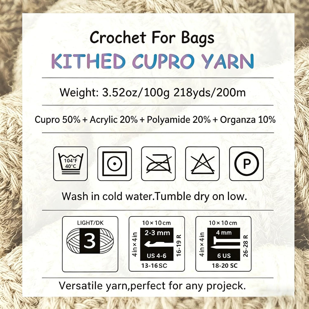 Cupro Yarn,3.52oz/100g,218yds/200m,#3 DK(Light),Knitting/Crochet for