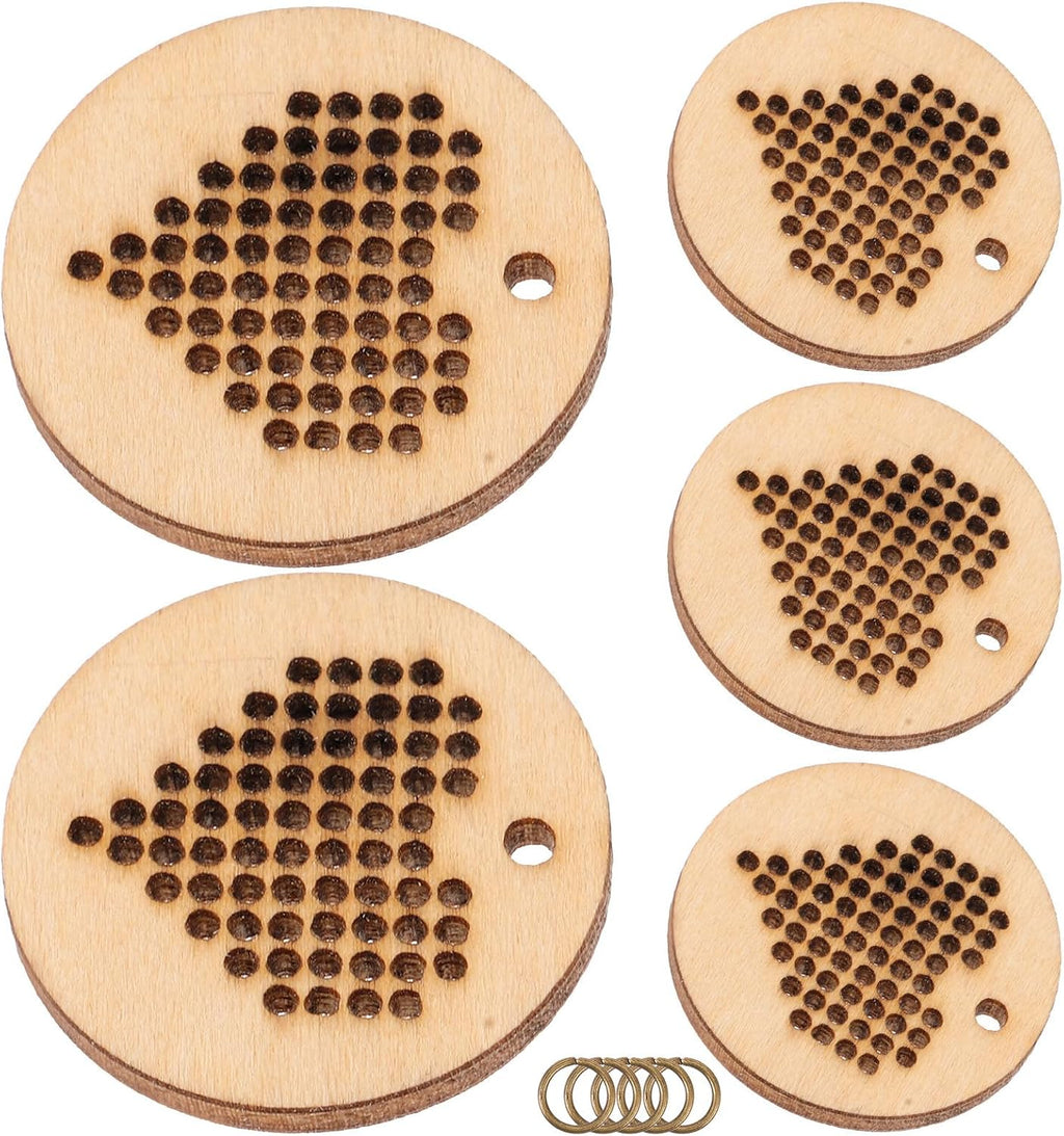 5pcs Round Wood Cross Stitch Chips Handmade DIY Pendants