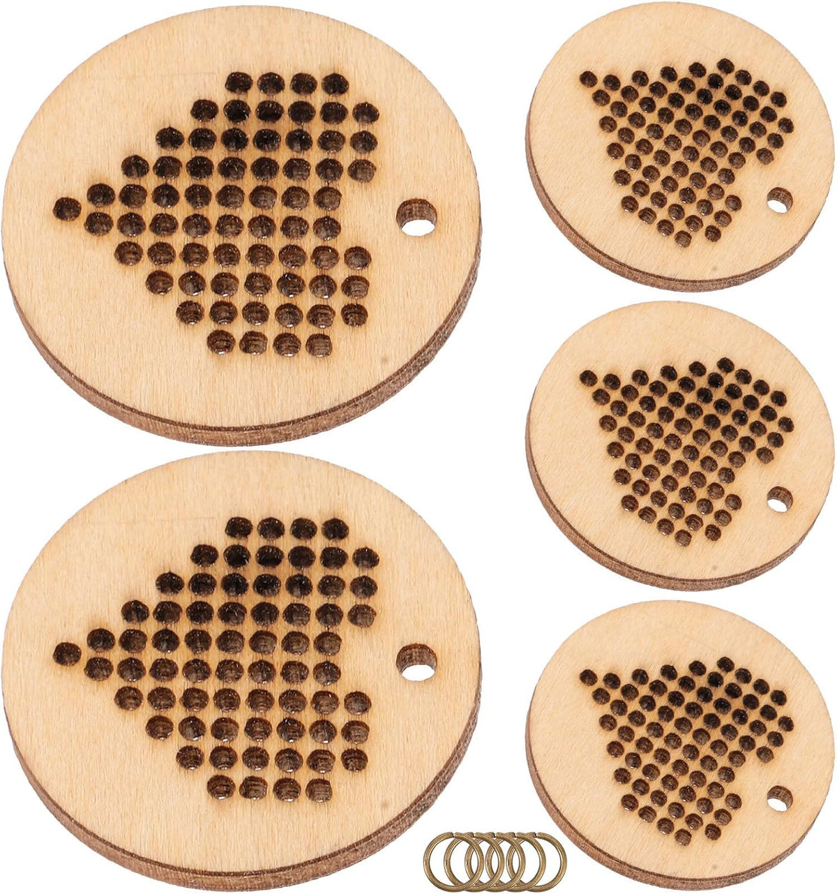 5pcs Round Wood Cross Stitch Chips Handmade DIY Pendants