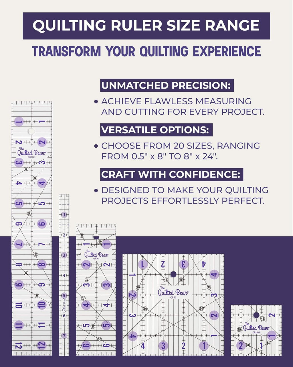 The Quilted Bear Rectangular Acrylic Quilting Ruler, 6" x 12"