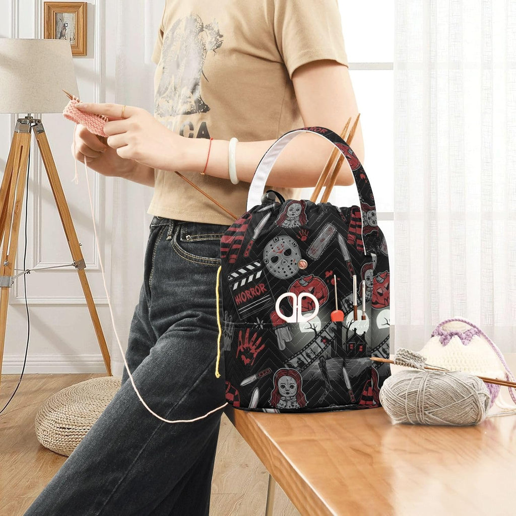 Horror Movie Elements Seamless Pattern Crochet Bag Crochet Organizer