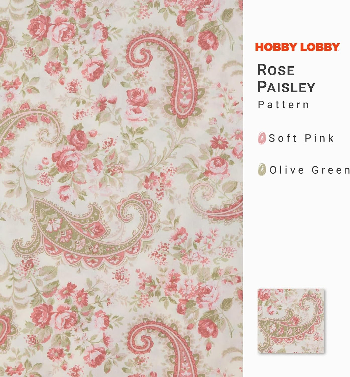 Hobby Lobby Rose Paisley Cotton Calico Fabric, 2 Yards