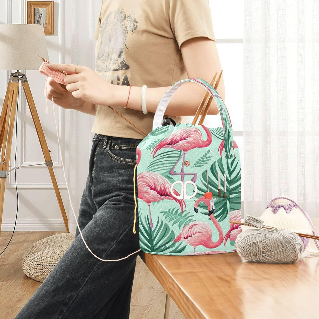 YETTASBIN Flamingo Yarn Storage Bag, Large Crochet Knitting Bag