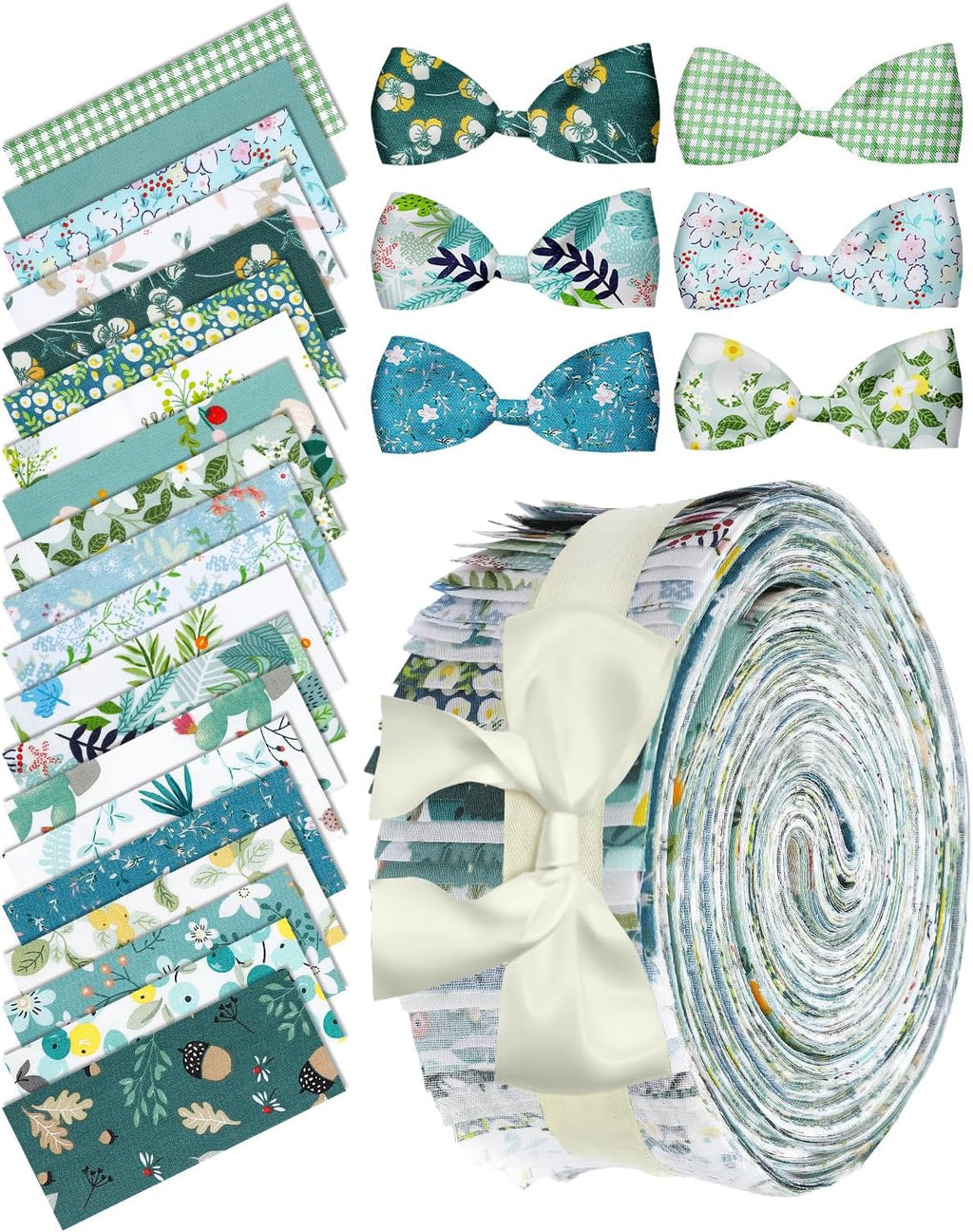 eZAKKA 40 Pack Green Jelly Roll Fabric, Floral Cotton Strips for