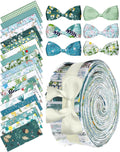 eZAKKA 40 Pack Green Jelly Roll Fabric, Floral Cotton Strips for